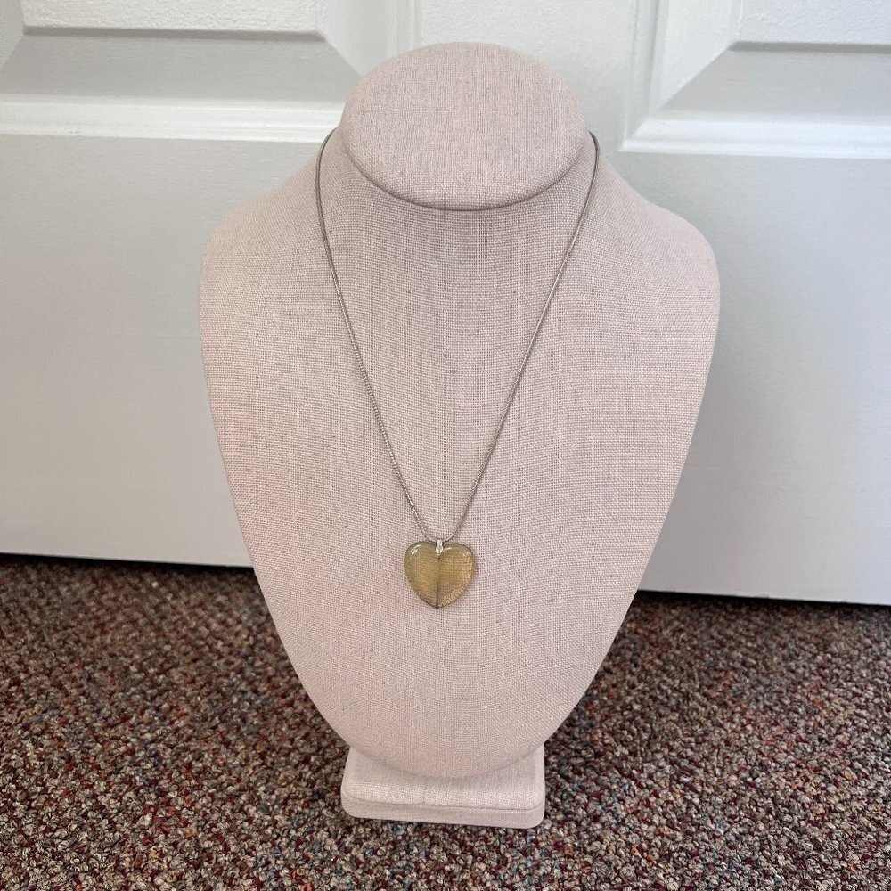 925 silver marked chain with clear green leaf heart pendant nature